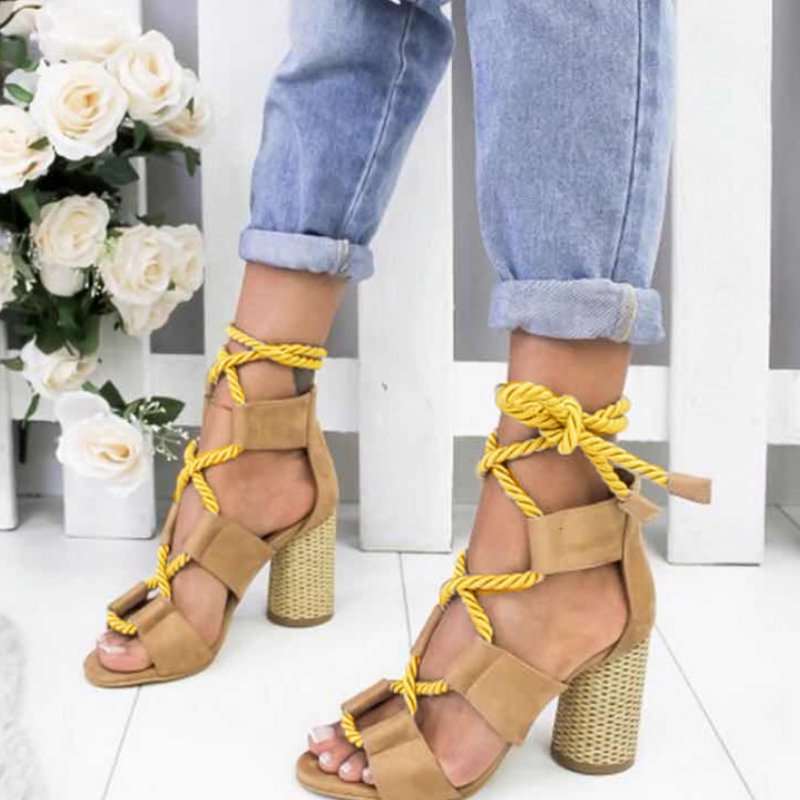 Zapatos de tacón alto con cordones para mujer, sandalias de gladiador para fiesta, zapatos de boda, sandalias de mujer con tacones gruesos