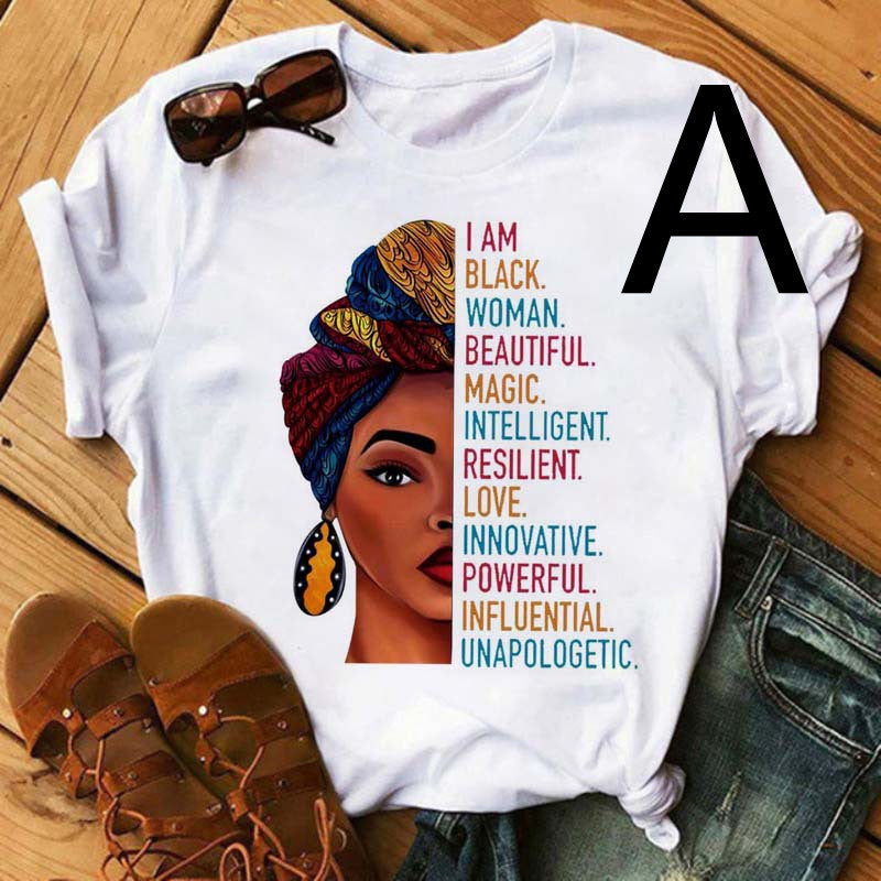 African Black Girl Print Short-sleeved T-shirt Women