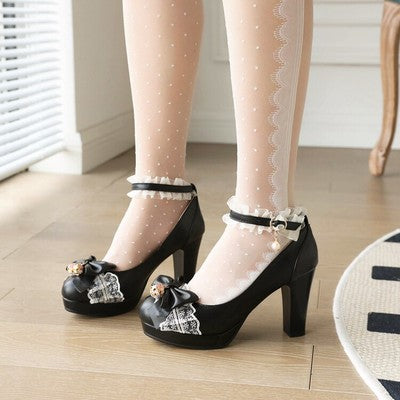 Thick Heel Single Bow Shoes