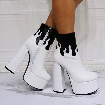 Women's Platform Flame Thick High-heeled Large Size Short Boots