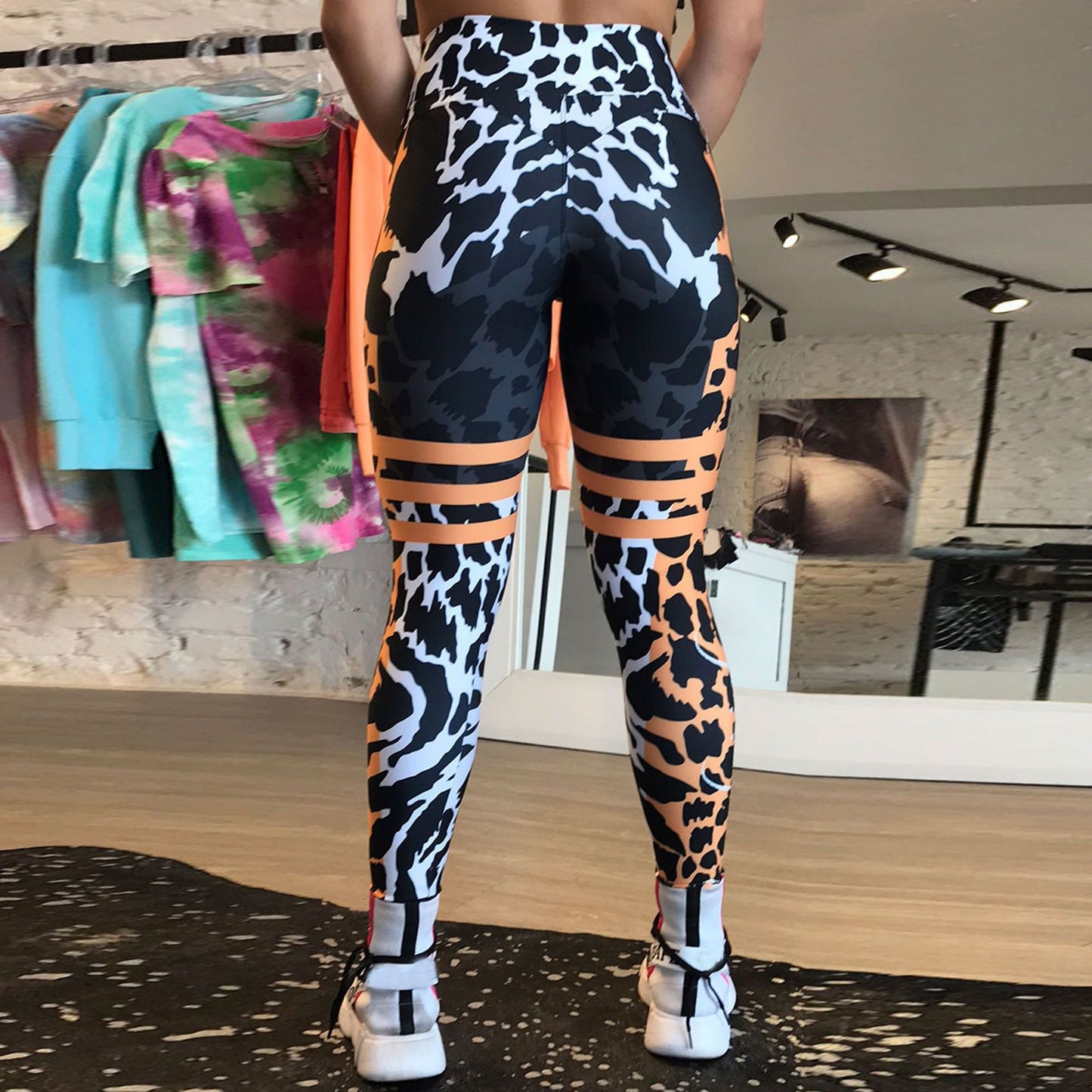 Simple Printed Stretch Tight High Waist Fitness Pants