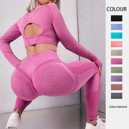 2pcs Sports Suits Long Sleeve Hollow Design Tops / Lifting High Waist Leggings