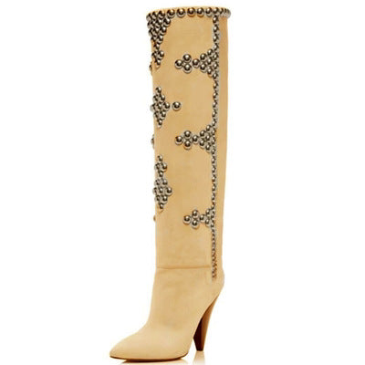 Studded Wedge Heel Point Toe Over-the-knee Boots