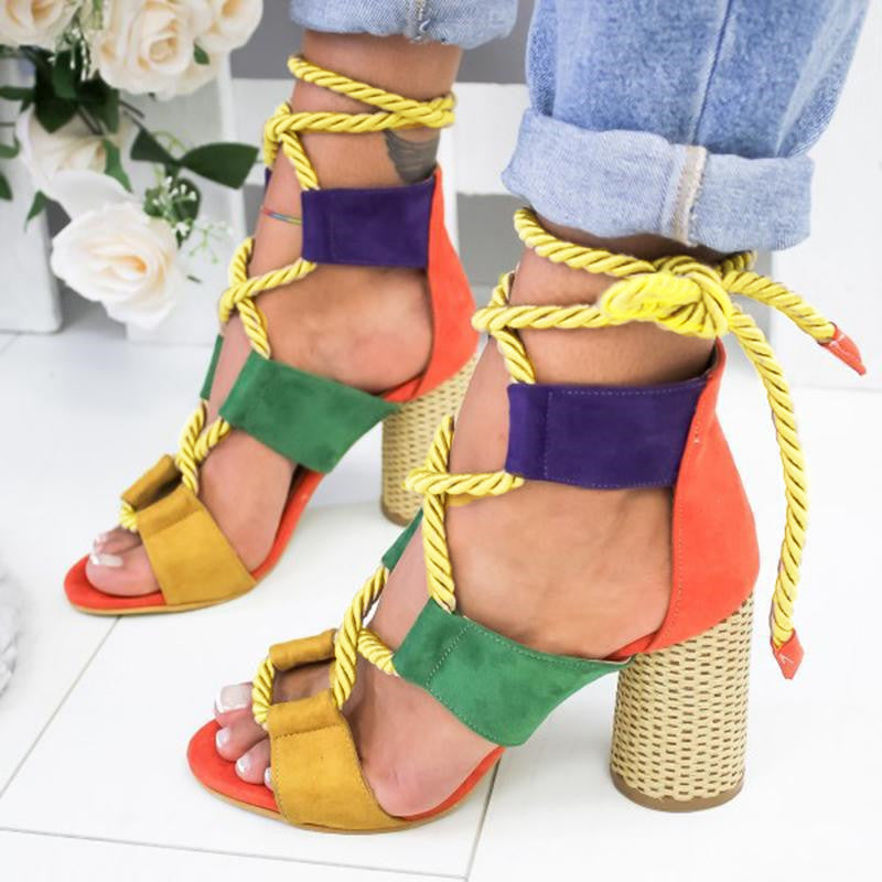 Women Pumps Lace Up High Heels Women Gladiator Sandals For Party Wedding Shoes Woman  Sandals Thick Heels Chaussures Femme