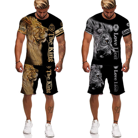 Conjunto de camiseta para hombre con estampado 3D Ropa deportiva de león para hombre a la moda