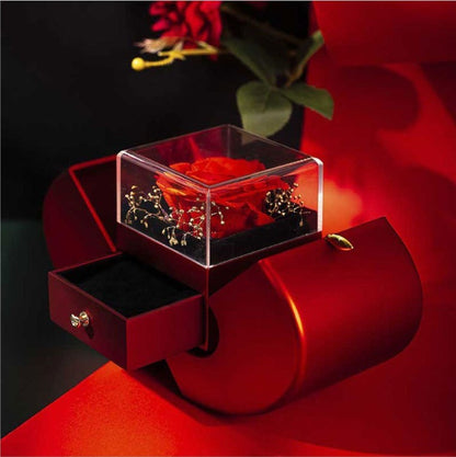 Caja de joyería de moda Manzana roja Collar de regalo de Navidad Rosa eterna para niña Día de la madre Regalos del día de San Valentín con flor artificial Caja de joyería de flor de rosa