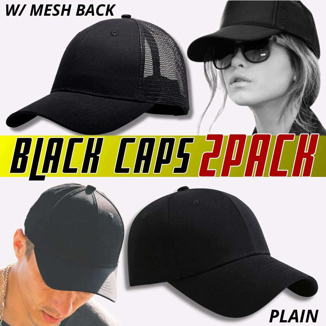 2 Pack Baseball Cap Ball Dad Hat Adjustable Plain Solid Washed Mesh Men Women