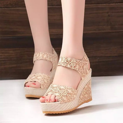 Sandalias de cuña de verano para mujer, sandalias con punta abierta y cabeza de pez, zapatos de tacón alto con plataforma, talla 35-41