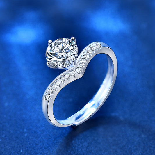 .925 Sterling Silver Princess Crown 1 Carat Moissanite Ring