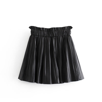 Pleated Faux Skirt Leather Skirt