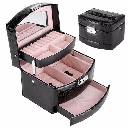 3 Layers Jewelry Box / Leather Makeup Organizer