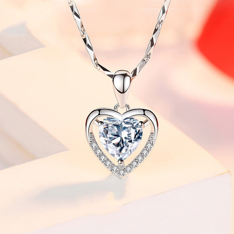 Collar de diamantes de imitación en forma de corazón .925, Collar personalizado de lujo para mujer, joyería, regalo del Día de San Valentín