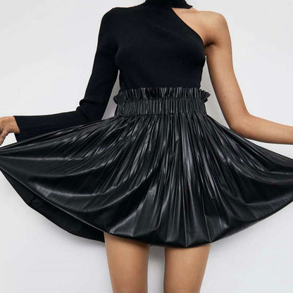 Pleated Faux Skirt Leather Skirt