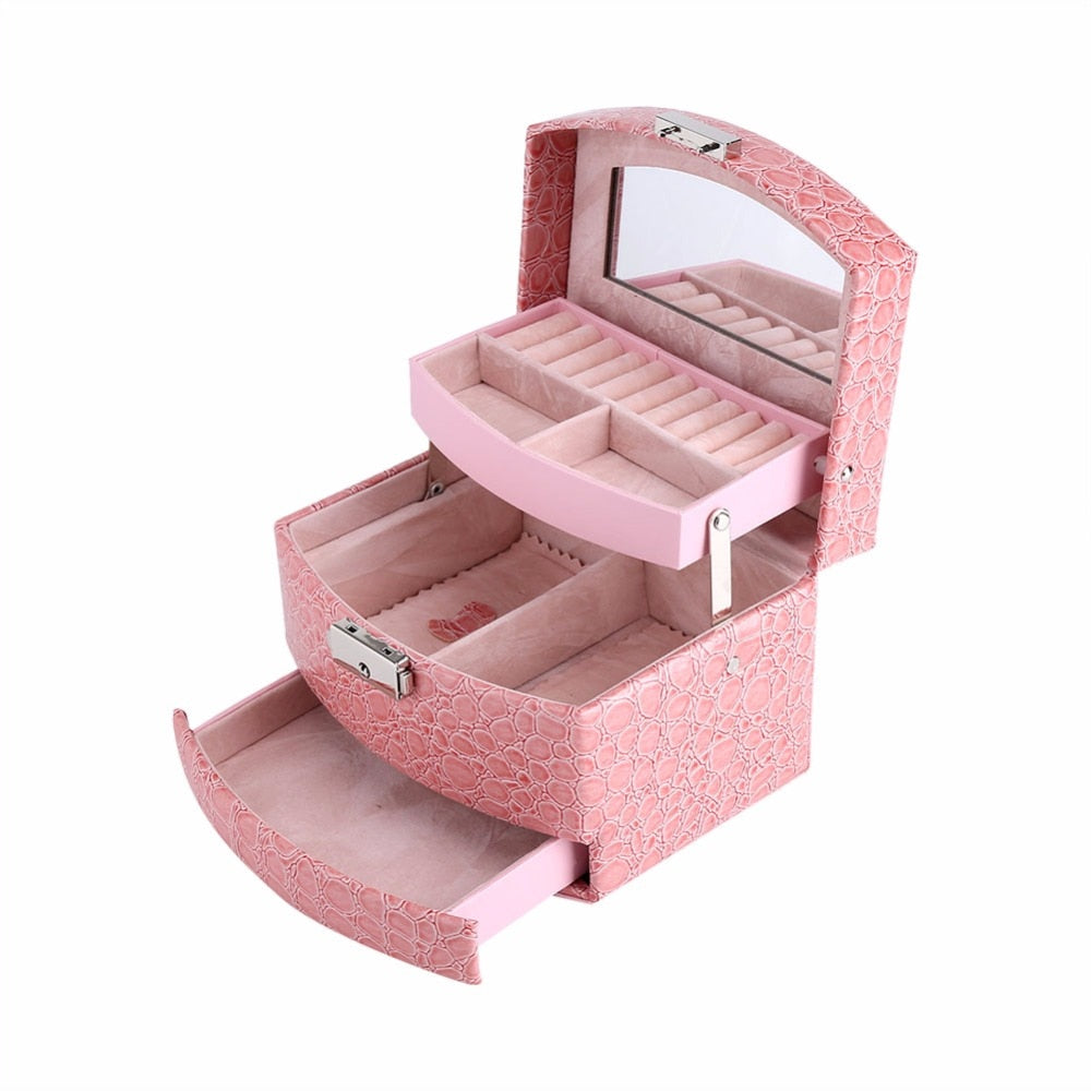 3 Layers Jewelry Box / Leather Makeup Organizer