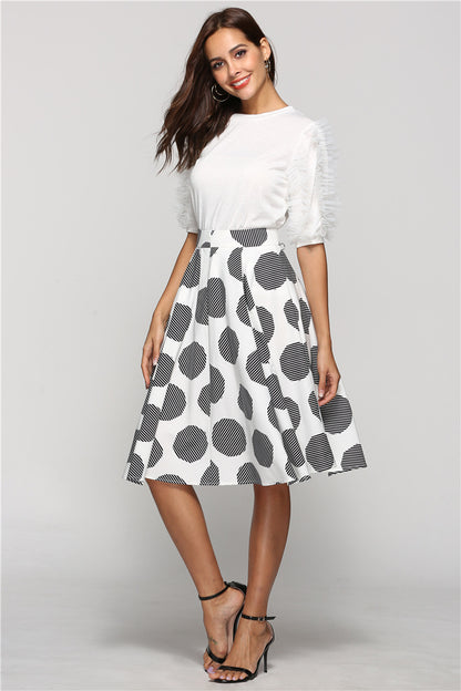 Large Polka Dot Round Slim Fit Mid-Length Skirt