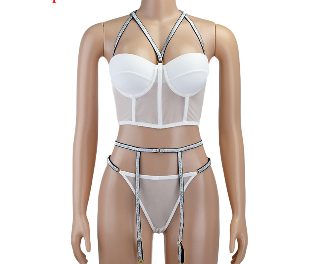 Flash Silver Shoulder Strap Sexy Underwear Set