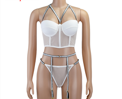 Flash Silver Shoulder Strap Sexy Underwear Set