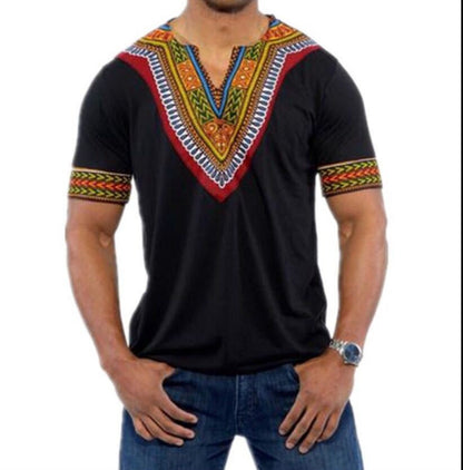 African ethnic printed V-neck short sleeve