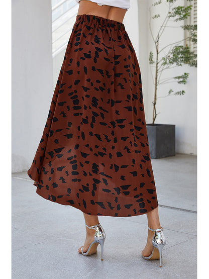 Ruffled Printed Irregular Swing Skirt