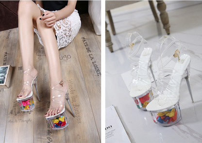 Clear Bottom Stiletto Cross Strap Sandals