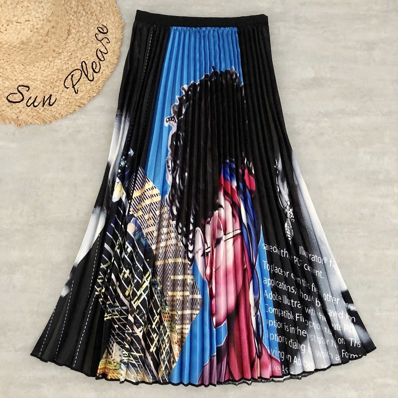 Multi-Color Flowing Pleated Mid-Skirt