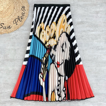 Multi-Color Flowing Pleated Mid-Skirt