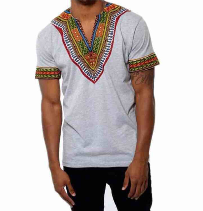 African ethnic printed V-neck short sleeve