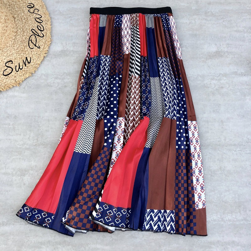 Multi-Color Flowing Pleated Mid-Skirt