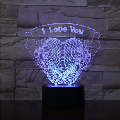 Regalo del día de San Valentín Manos sosteniendo amor Luz nocturna 3D