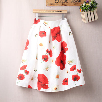 Women's midi skirt high waist pleated umbrella shape at the knee