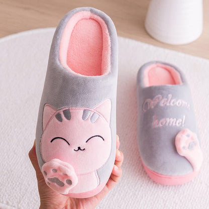 Zapatillas de casa de gato de dibujos animados para el hogar de invierno para mujer