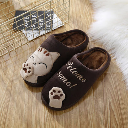 Women Winter Home Cartoon Cat House Slippers