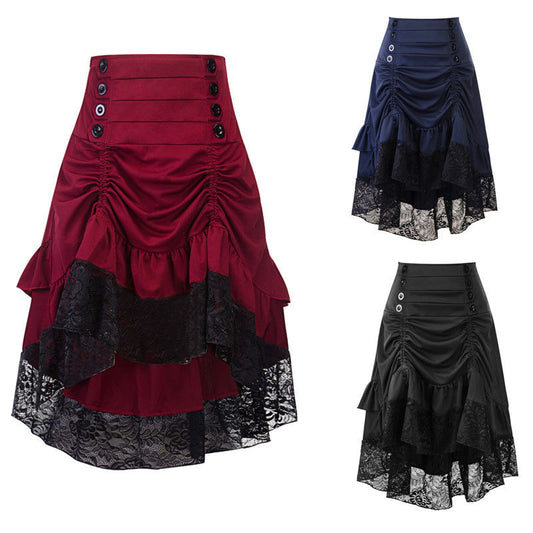 Irregular Retro Skirt Lace Stitching Skirt