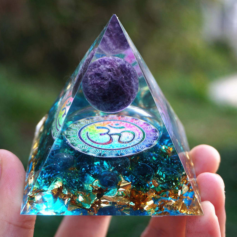 Orgonite Pyramid 60mm Amethyst Crystal Sphere With Obsidian Natural Cristal Stone