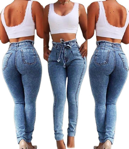 High-Waist Stretch-Cut Jeans With Belt