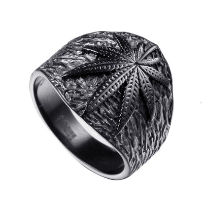 Stainless Steel Ring Retro Titanium Steel Maple Leaf Men'S Jewelry Ring Leaf Ring Jewelry Wholesale
