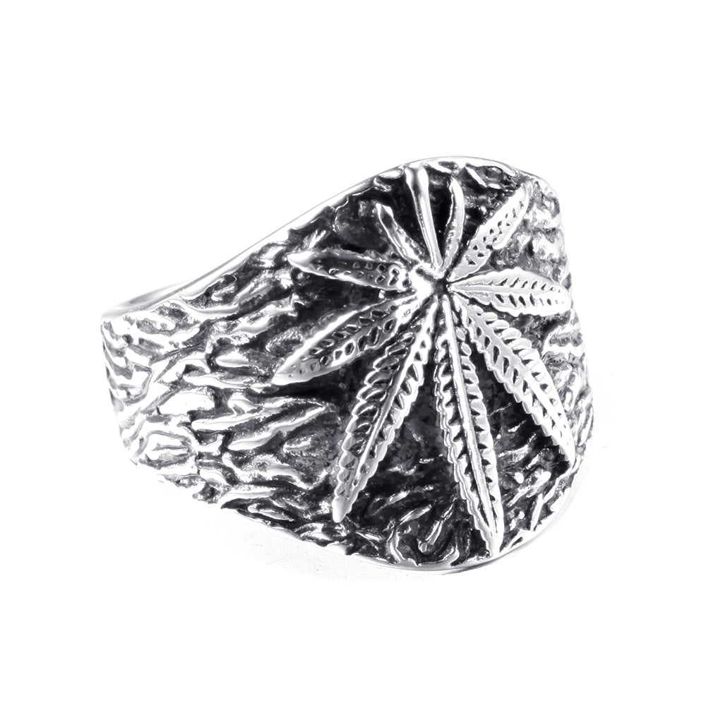 Stainless Steel Ring Retro Titanium Steel Maple Leaf Men'S Jewelry Ring Leaf Ring Jewelry Wholesale