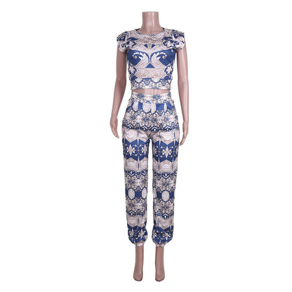 Women's Suit Printed Short-sleeved Two-piece Suit