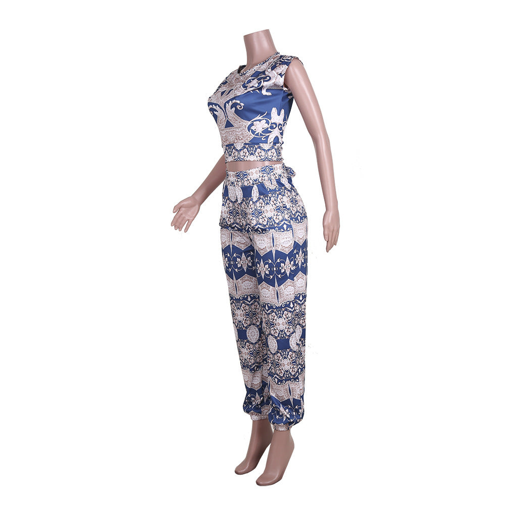 Women's Suit Printed Short-sleeved Two-piece Suit