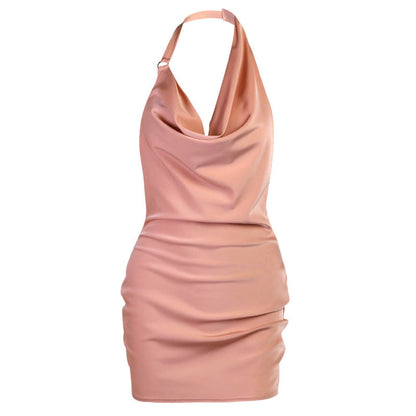 Satin V Neck Backless Mini Sleeveless Party Dress