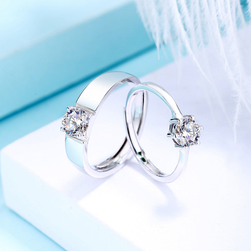 Anillo coreano de plata de ley S925 con boca viva, anillo de boda con diamantes de seis garras, anillo Simple para pareja para novia, regalo del Día de San Valentín