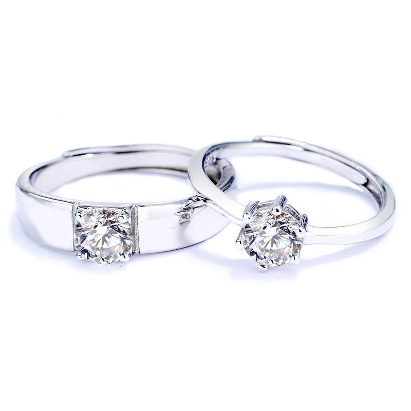 Anillo coreano de plata de ley S925 con boca viva, anillo de boda con diamantes de seis garras, anillo Simple para pareja para novia, regalo del Día de San Valentín