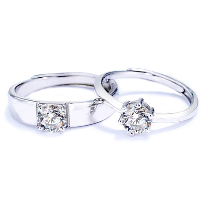 Anillo coreano de plata de ley S925 con boca viva, anillo de boda con diamantes de seis garras, anillo Simple para pareja para novia, regalo del Día de San Valentín