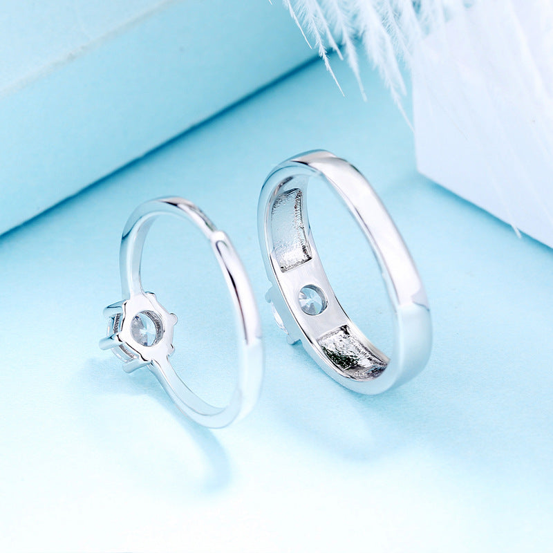 Anillo coreano de plata de ley S925 con boca viva, anillo de boda con diamantes de seis garras, anillo Simple para pareja para novia, regalo del Día de San Valentín