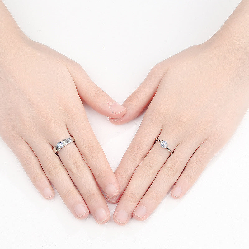 S925 Sterling Silver Live Mouth Korean Ring Wedding Six-Claw Diamond Ring Simple Couple Ring For Girlfriend Valentines Day Gift