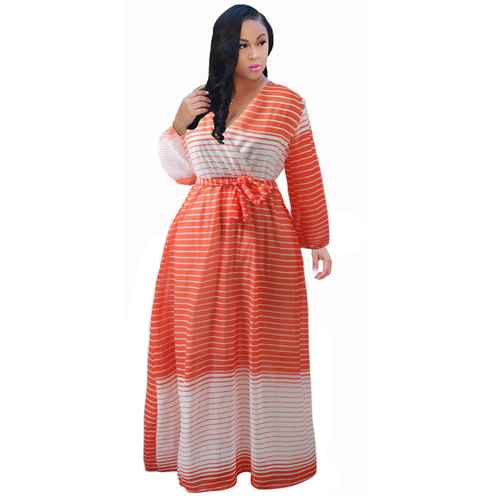 Spring And Autumn Amazon Chiffon Long Sleeve Digital Print European And American Style Big Swing Skirt Dress