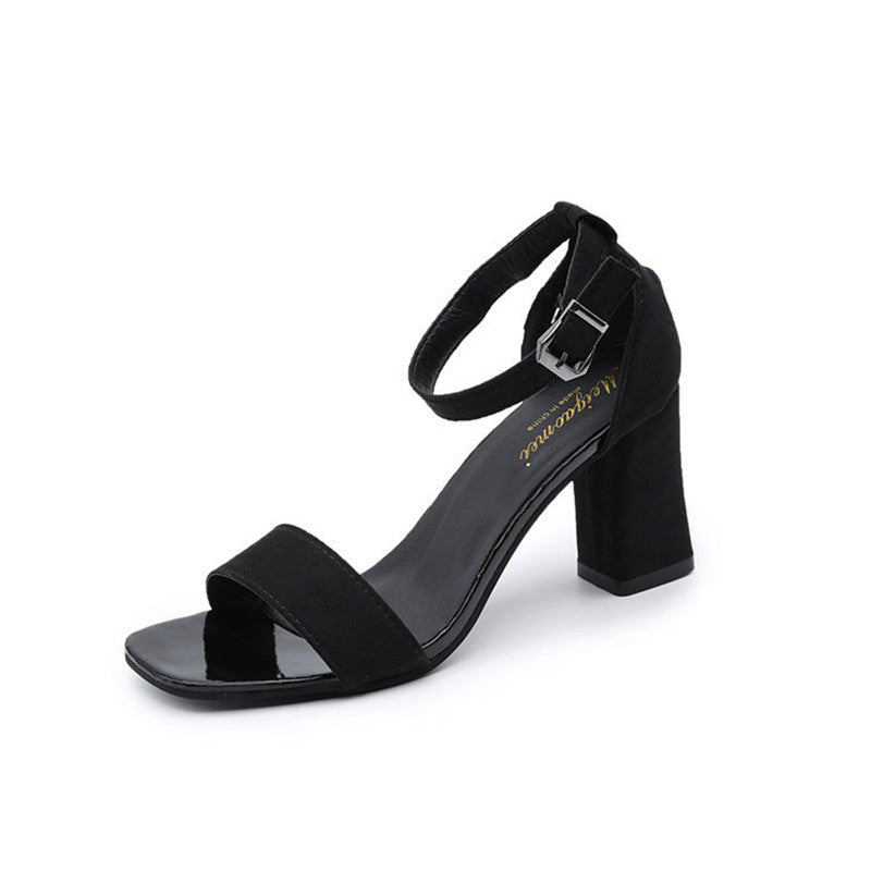 All-match Open-toe Buckle Roman High Heels