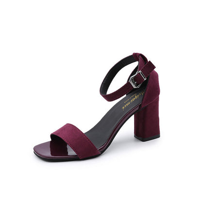 All-match Open-toe Buckle Roman High Heels