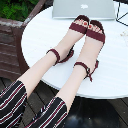 All-match Open-toe Buckle Roman High Heels