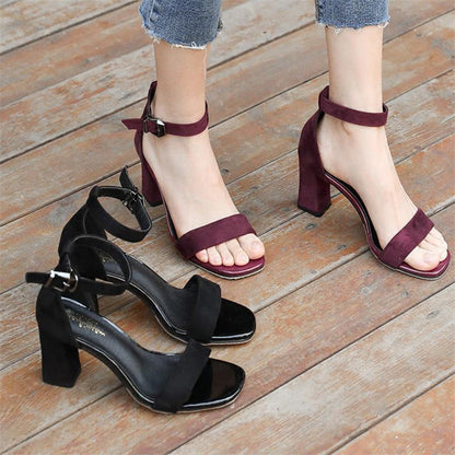 All-match Open-toe Buckle Roman High Heels